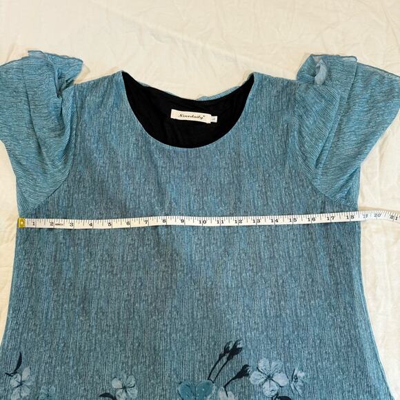 Ninedaily Blue Blouse with Tulip Flutter Sleeves and Relaxed Fit - Picture 6 of 11